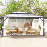 oneinmil 12x16FT Outdoor Polycarbonate Gazebo, Heavy Duty Double Roof Hardtop Gazebo with Aluminum Frame and Netting and Curtains for Patios oneinmil