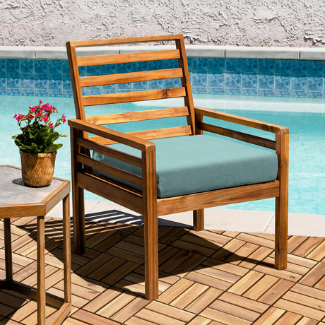 VICTORY RELAX Acacia Wood Decking Tiles 9PCS - Easy Snap Interlocking Deck Tiles for Patio Poolside Balcony Decor - All Weather Waterproof Flooring for Indoor & Outdoor (Round Joints) VICTORY RELAX