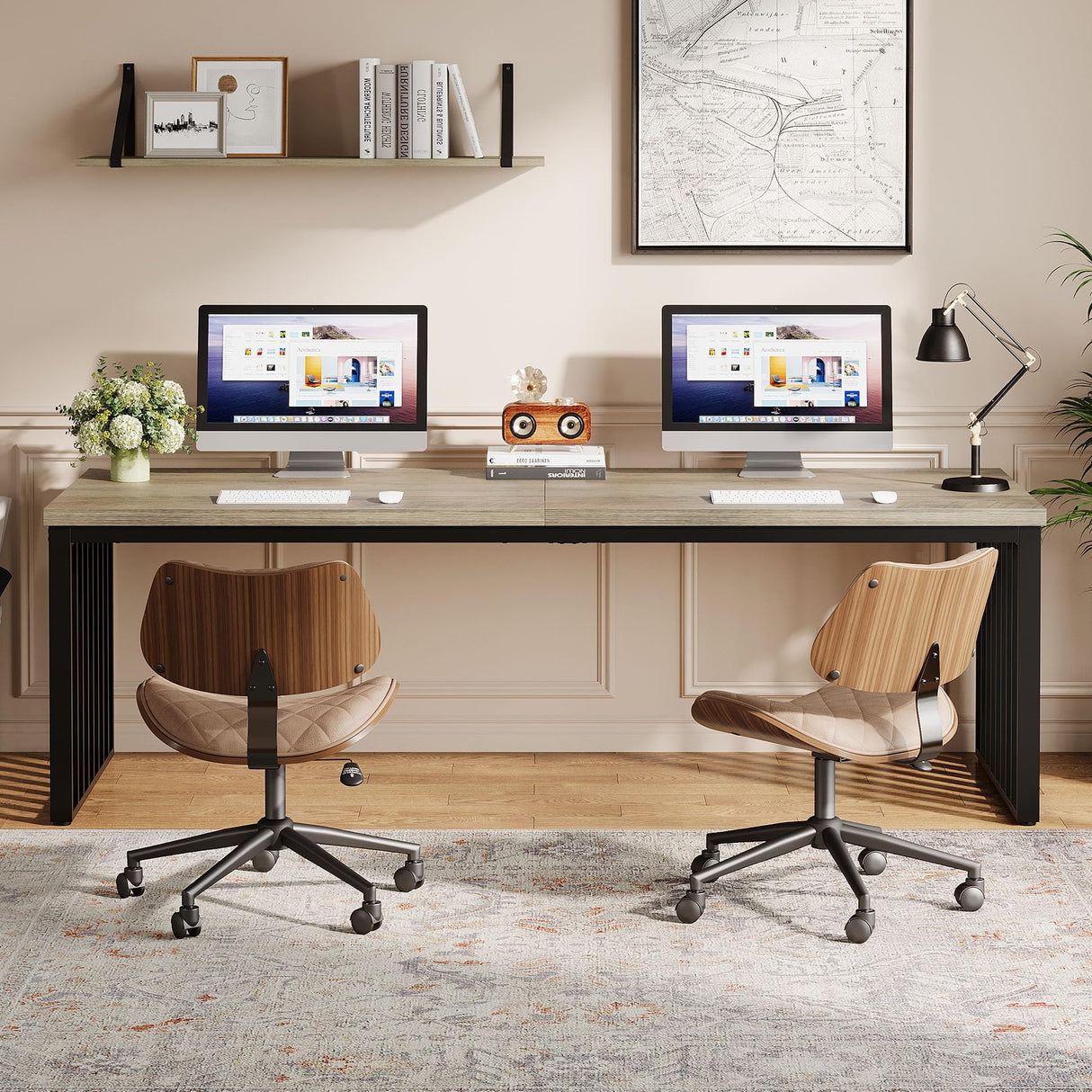 Tribesigns 78" Computer Desk, Extra Long 2-Person Desk with Metal Legs, Double Writing Table with Spacious Space, Industrial Wooden Office Desk, Large Study Desk Workstation for Home Office (Gray) Tribesigns