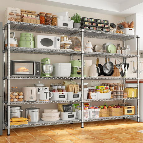 REIBII 70" W Wire Shelving Load 1500LBS, Metal Shelving 5-Tier Storage Shelves Metal Shelves for Storage Adjustable Shelving Rack for Pantry Kitchen Commercial School 70" W*15.8" D*72.4" H,Chrome REIBII