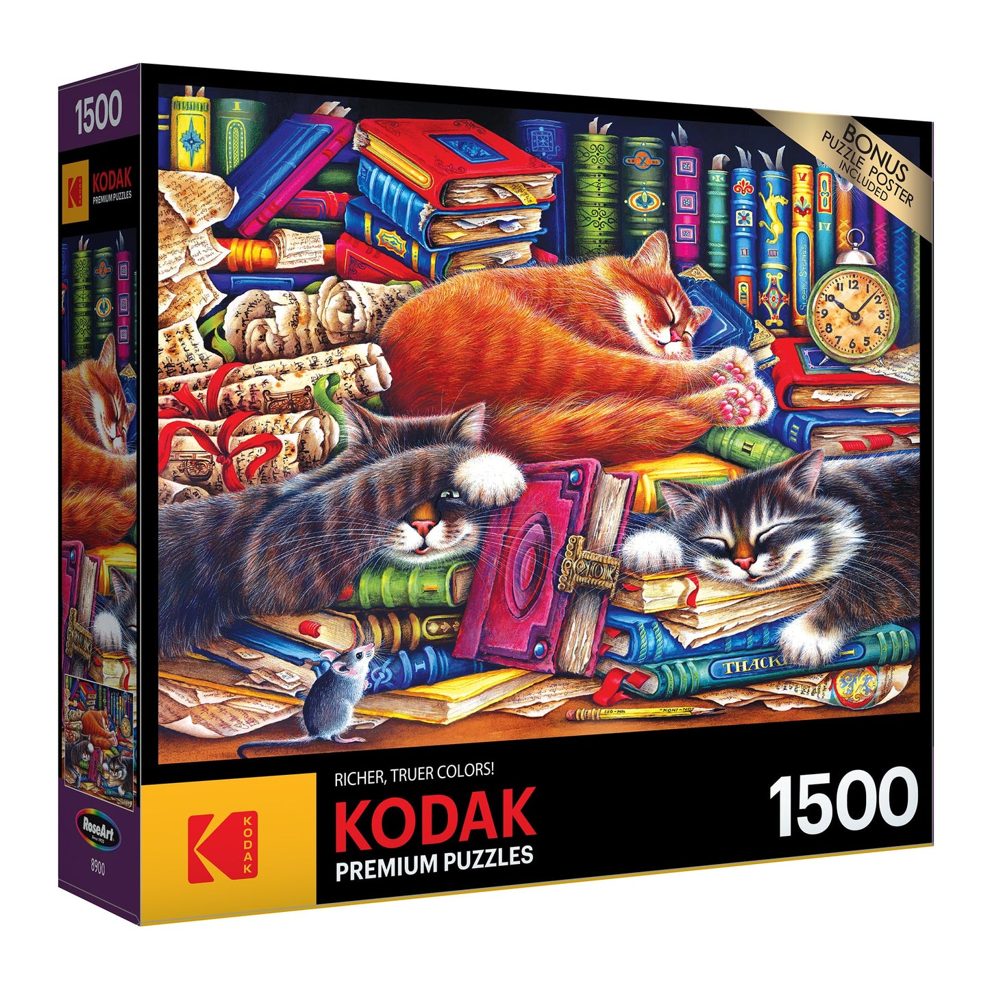 RoseArt - Kodak Premium - The Old Book Shop Cats - 1500 Piece Jigsaw Puzzle for Adults