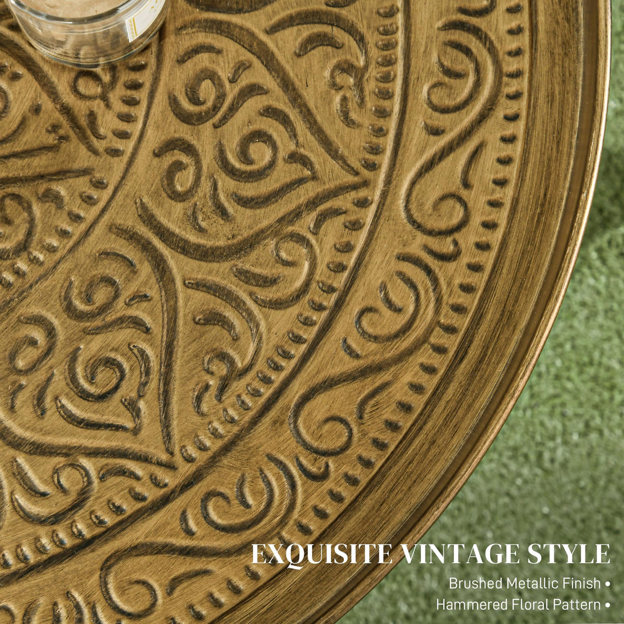 HOMCOM 24" Round Coffee Table with Hammered Tray Top, Vintage Metal Center Table for Living Room, Bedroom, Side Table, Gold HOMCOM