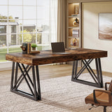 Tribesigns 63-Inch Executive Desk, Farmhouse Office Computer Desk with Sturdy X-Shaped Legs, Large Writing Table Business Furniture Workstation for Home Office, Study (Rustic Brown & Black) Tribesigns