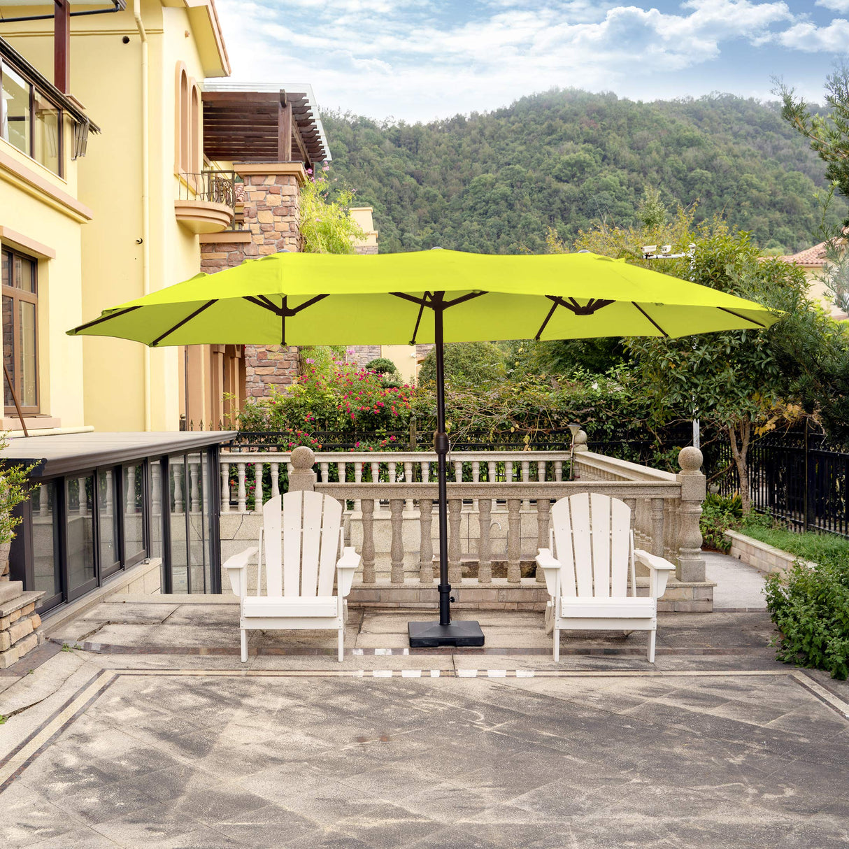 WO Home Furniture 15 ft x 9 ft Double Sided Twin Market Table Umbrella, Extra Long for Outdoor Patio Balcony Garden (Lime Green) WO WESTIN OUTDOOR