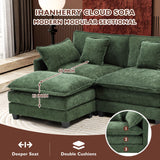 Ihanherry 111.4" L Shaped Modern Sofa Modular Sectional Cloud Couch with Ottoman, 4-Seat Chenille Deep Seat Sofa with Pillow for Living Room, Bedroom and Apartment, Green Ihanherry