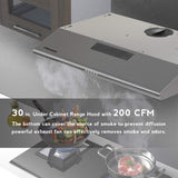 FIREGAS Under Cabinet Range Hood 30 inch, Ducted/Ductless Convertible Kitchen Hood Over Stove Vent, LED Light, 3 Speed Exhaust Fan, Reusable Aluminum Filters, Push Button, with Charcoal Filter FIREGAS