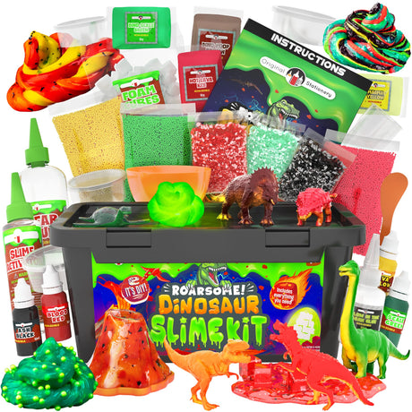 Original Stationery Dinosaur Slime Kit - Glow-in-The-Dark DIY Set for Creating Lava, Blood & Poop Effects, Unique Dino Scene, Birthday Gift Slime Kit for Boys Ages 8-12 Original Stationery