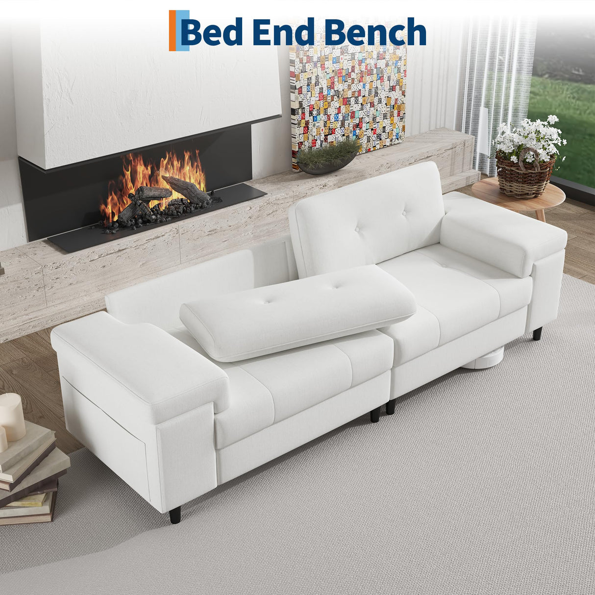 85 in Modern 3-Seater Sofa for Living Room,Chenille Fabric Deep Seat Couch with Adjustable Wide Armrests & Plush Button-Tufted Back, Comfortable Living Room and Bedroom Sofa, Easy Assembly（Beige） Garvee