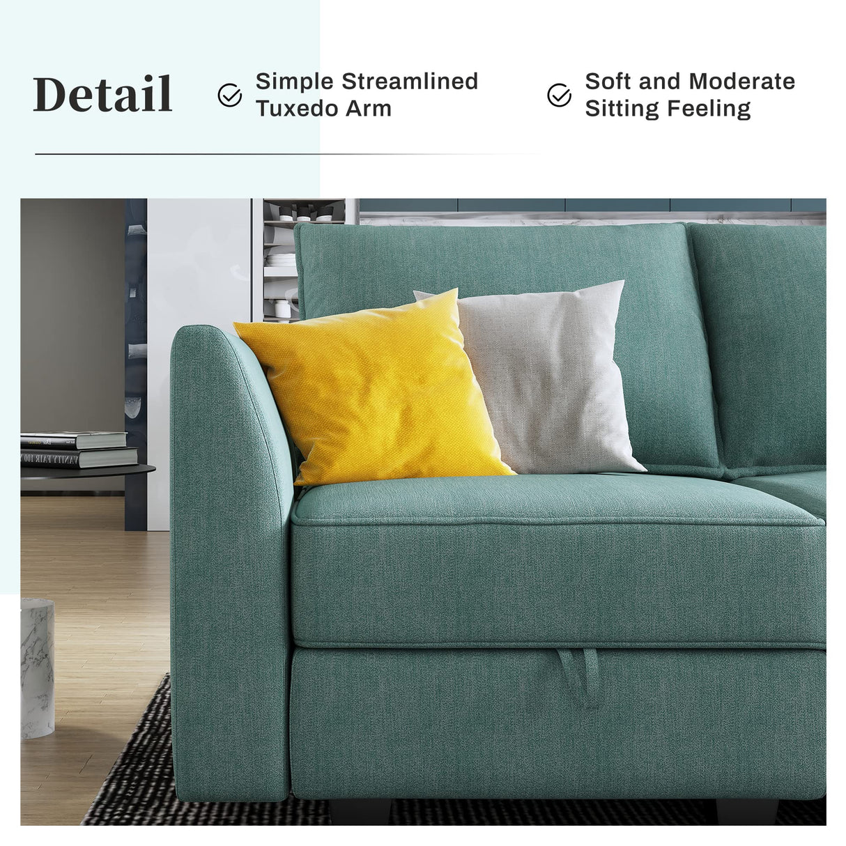 HONBAY Modular Sectional Sofa 2 Seater Couch with Chaise L Shaped Modular Sofa for Small Apartment, Aqua Blue HONBAY
