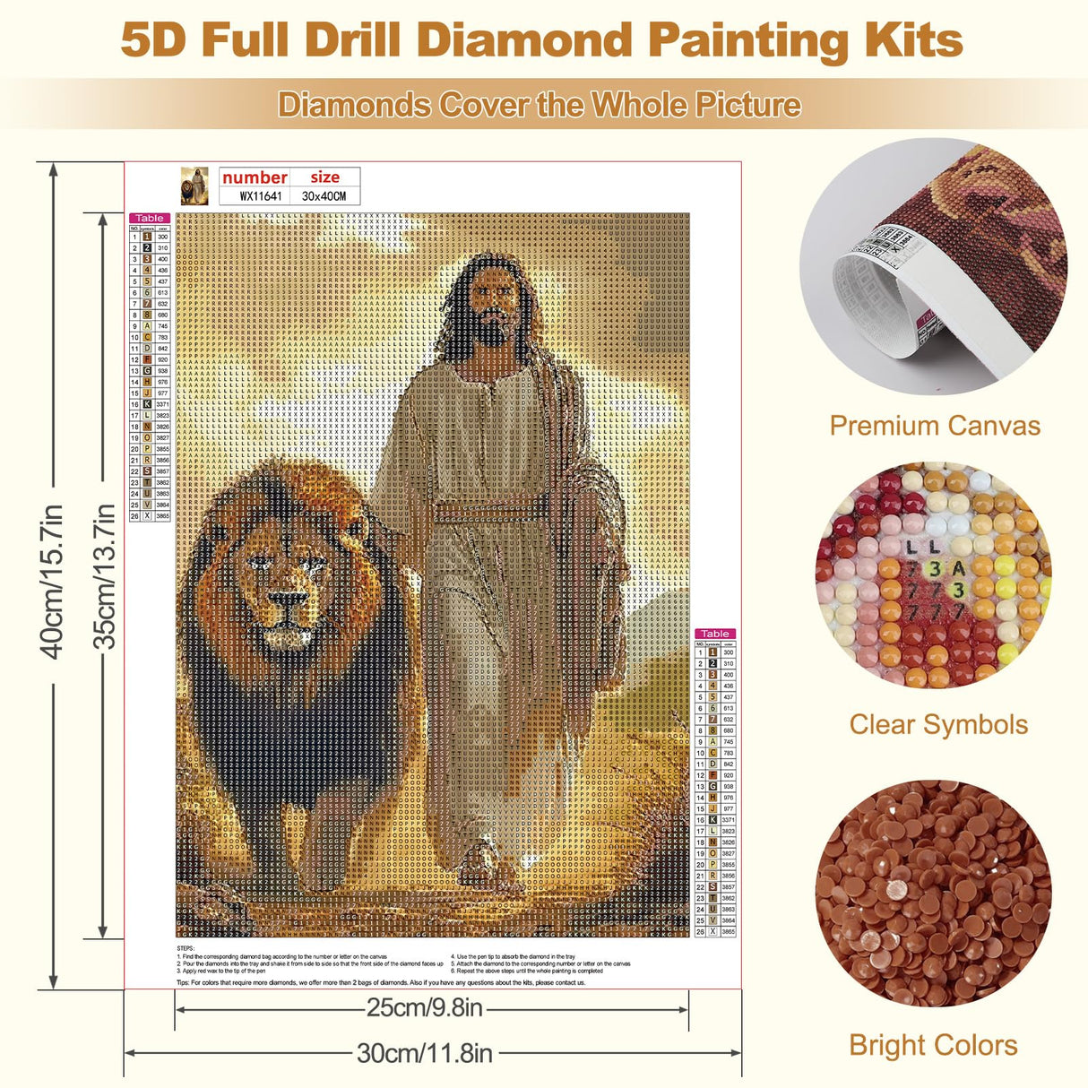 MEIYUDA Jesus Diamond Painting Kits for Adults, DIY Lion Diamond Art Kits for Adult Beginners, Full Diamond Art Painting Kit for Home Wall Decor Gifts 12x16inch MEIYUDA