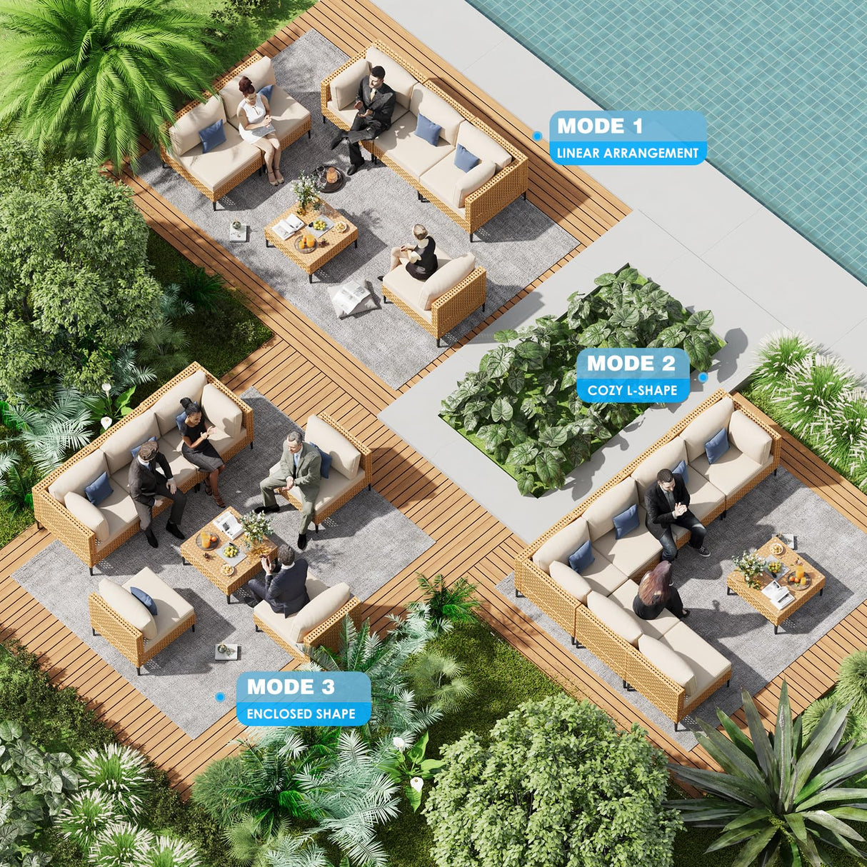 ABCASA Patio Furniture Set, 110" Large 7-Piece Wicker Outdoor Patio Furniture Sets with Coffee Table,Boho Patio Conversation Set Sectional Sofa with All-Weather Cushions for Backyard,Porch,Beige ABCASA