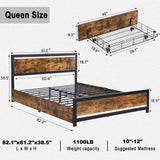 Ailisite Queen Size Bed Frame with 4 Drawers, LED Lights & USB Charging Ports - Rustic Wood Platform Design Ailisite