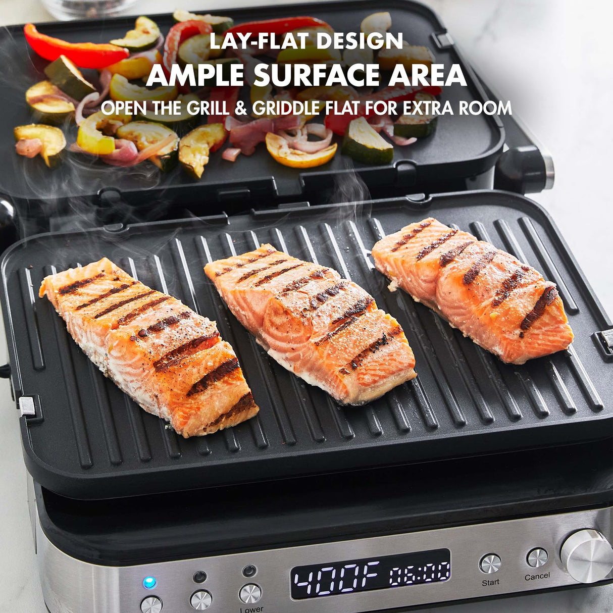 GreenPan Electric Indoor Stainless Steel 6-in-1 Contact Grill and Griddle, Healthy Ceramic Nonstick, Dishwasher Safe Reversible Plates, PFAS-Free GreenPan