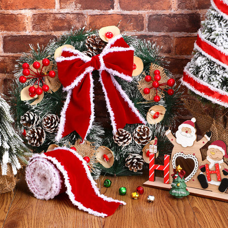 Syhood 2 Rolls Christmas Velvet Decorative Ribbons Rolls Craft DIY Fabric Cloth Wire Edge Ribbons for Craft Christmas Holiday Decoration(2.5 Inch x 6 Yard,Red) Syhood