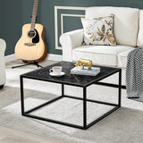 SAYGOER Black Coffee Table Small Square Coffee Table Simple Modern Center Table for Living Room Home Office 27.6 * 27.6 * 15.7Inch Easy Assembly, Black Faux Marble SAYGOER