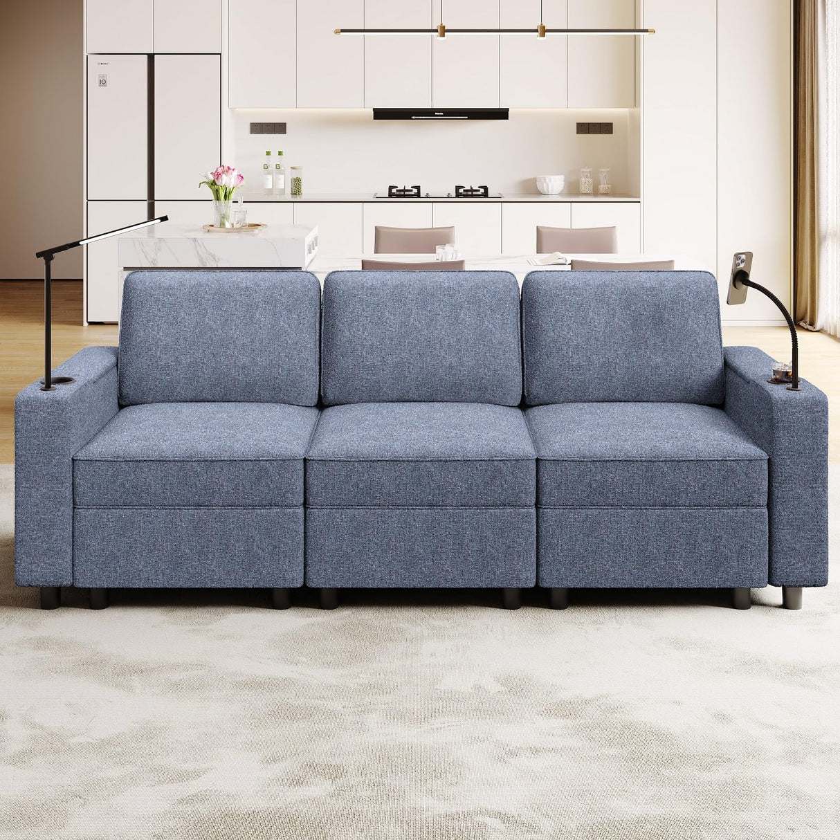 beyond SMART Modular Sectional Sofa,Multifunctional Couches for Living Room with Storage, Armrest with Power Grommet and Cup Holder, Wireless Charging Stand & LED Light Included beyond SMART