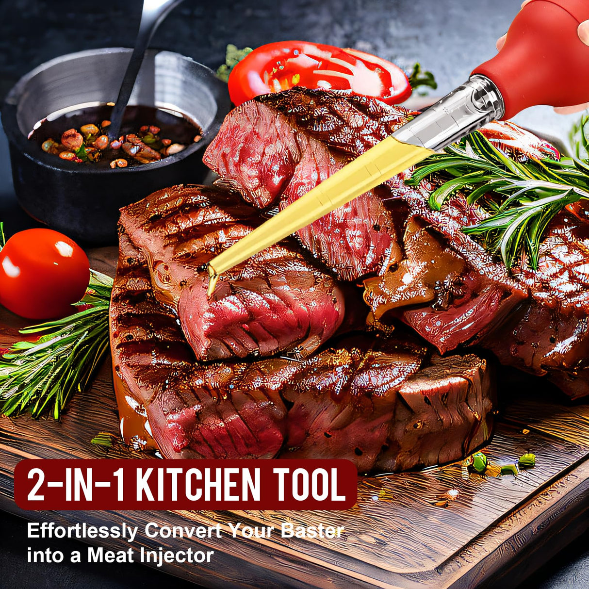 Turkey Baster, Baster Tool for Cooking-Baster Syringe for Home Baking, Turkey Baster and Injector Set with Detachable Silicone Bulb, Meat Marinade Injector Needles for Thanksgiving-Red ENNSOO