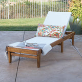 Christopher Knight Home Summerland Outdoor Mesh Chaise Lounge with Acacia Wood Frame, Teak Finish / White Mesh Christopher Knight Home