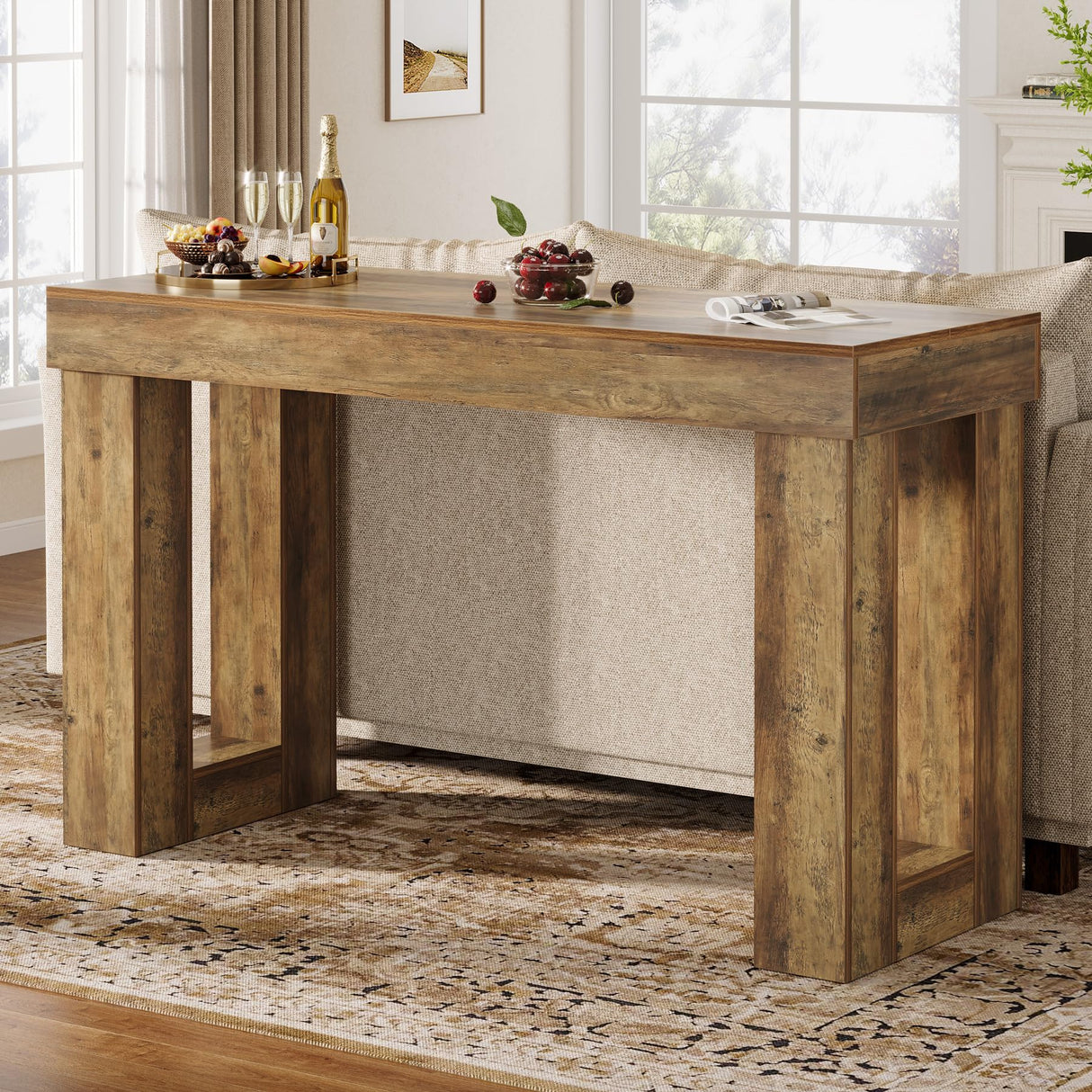 Tribesigns 63-Inch Counter Height Bar Table, High Top Pub Table with Sturdy Rectangular Base, for Home Living Room Coffee Kitchen Restaurant, Dining Room, Rustic Brown Tribesigns