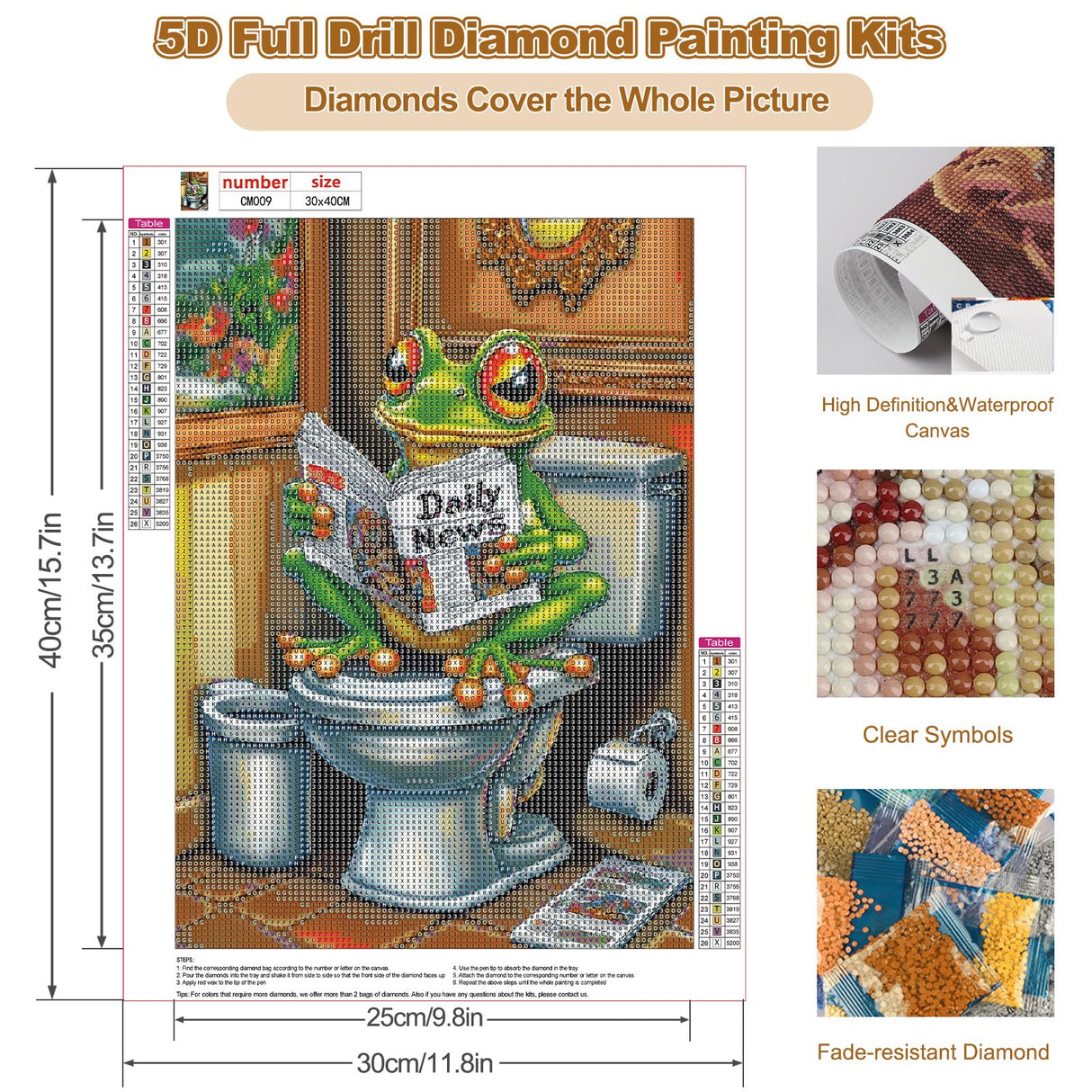 CEOVR Frog Diamond Art Kits for Adults, Frog Reading Newspeaper Diamond Painting Dots 5D Full Drill DIY Funny Gem Art, Adult Crafts Kits Wall Decor for Home Office 12x16in CEOVR