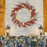 DR.DUDU 22 Inches Lighted Christmas Wreath for Front Door, Battery Operated Red Berry Artificial Wreaths with Light up Snowflakes Ornaments, Christmas Decorations for Home Mantle Holiday Party DR.DUDU