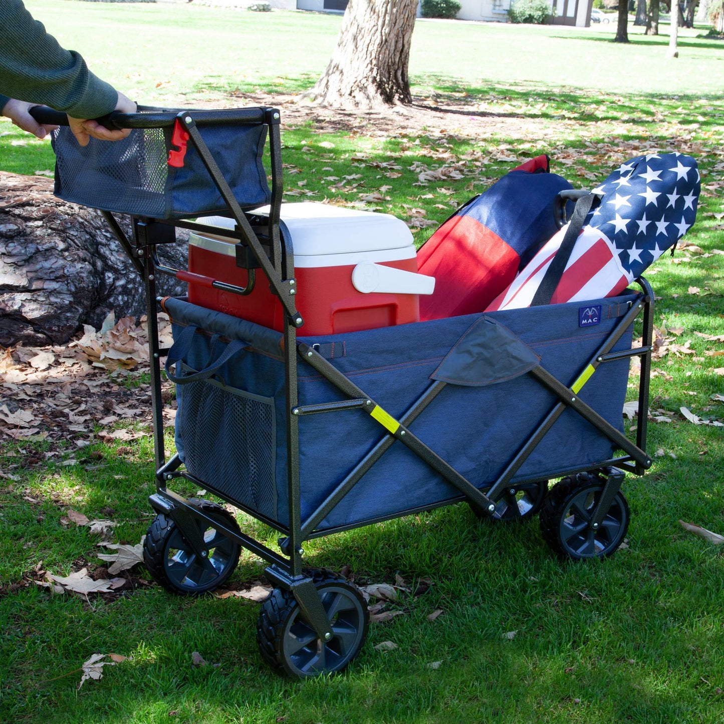 Mac Sports 300LB Capacity Push Wagon with Wheels, Handle and Basket - Grocery Heavy Duty Wagon for Camping, Shopping, and More - All Terrain Folding Wagon Heavy Duty with Lightweight Design