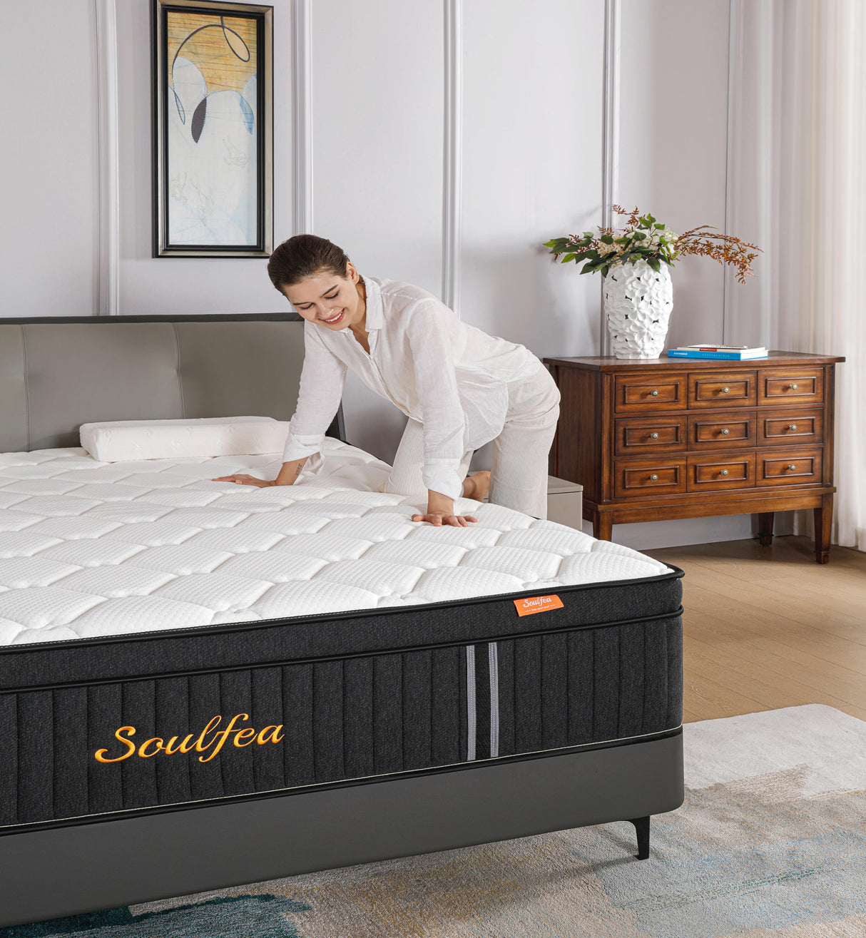 Soulfea King Size Mattress,14 Inch Memory Foam Hybrid Black King Mattresses,Pocket Spring King Mattress in a Box for Sleep Supportive Pressure Relief,Medium Firm King Mattress. Soulfea