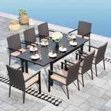 Sophia & William 9 Pieces Patio Dining Set for 6-8 People, Expandable Rectangular Metal Outdoor Table and Rattan Chairs with Cushions, All Weather Patio Table and Chairs Set Sophia & William