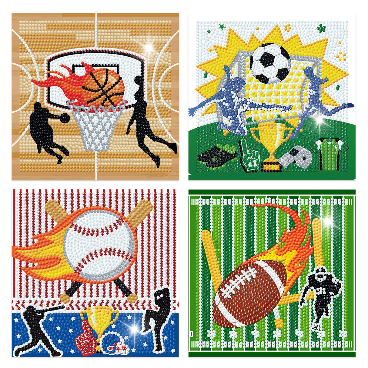Cheerupp 4 Pcs Sports Diamond Art Kits for Kids, Basketball Football Baseball Soccer DIY Creative Diamond Art Sticker Craft by Number for Adults Beginner, Full Round Drill Gem Art for Home Wall Decor Cheerupp