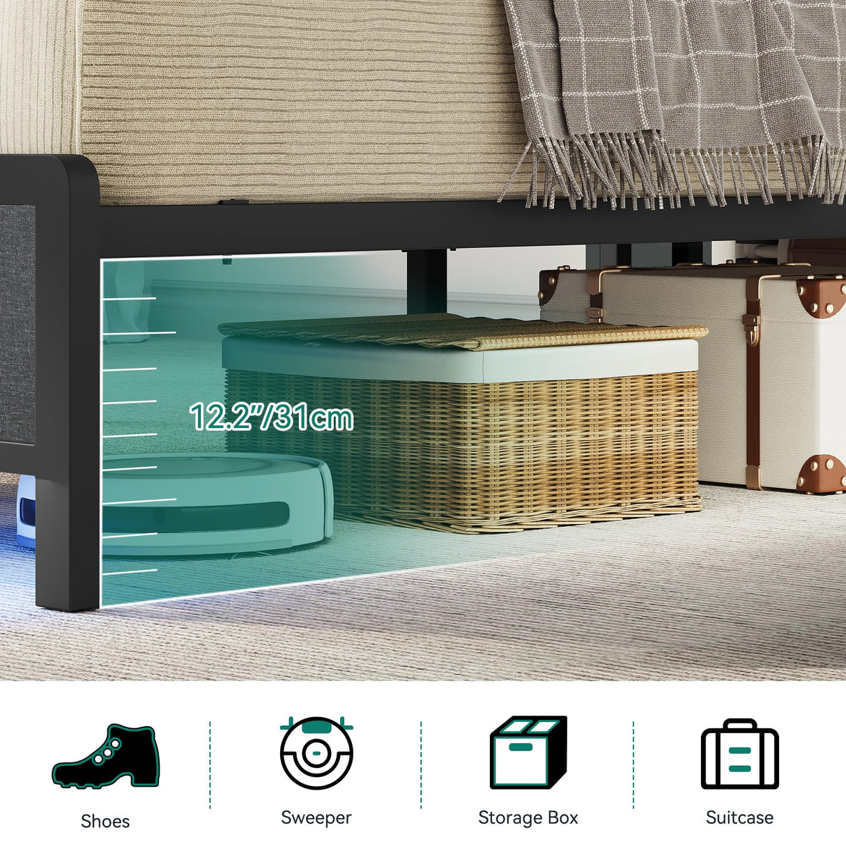 YITAHOME King Size Bed Frame, LED Bed Frame with Storage Headboard, Platform Upholstered Bed with Charging Station, Heavy-Duty Metal Slats, No Box Spring Needed, Fast Assembly - Gray YITAHOME