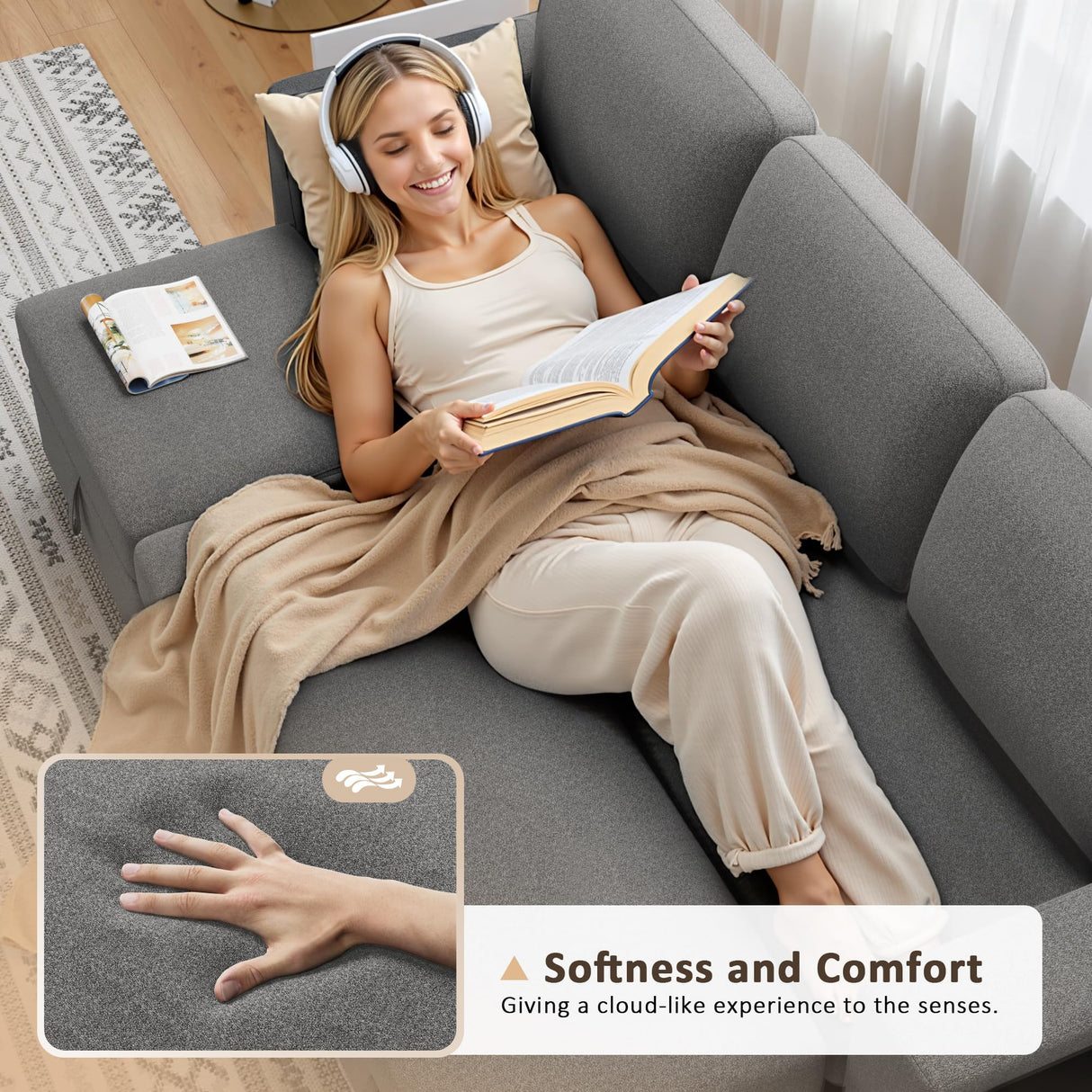 Flamaker 80" Sleeper Sofa, Pull Out Couch with Built-in Large Storage and 2 Bookshelves, Convertible Modular Sectional Sofa Bed with USB, Modern Fabric Couches for Living Room, Apartment (Grey) Flamaker