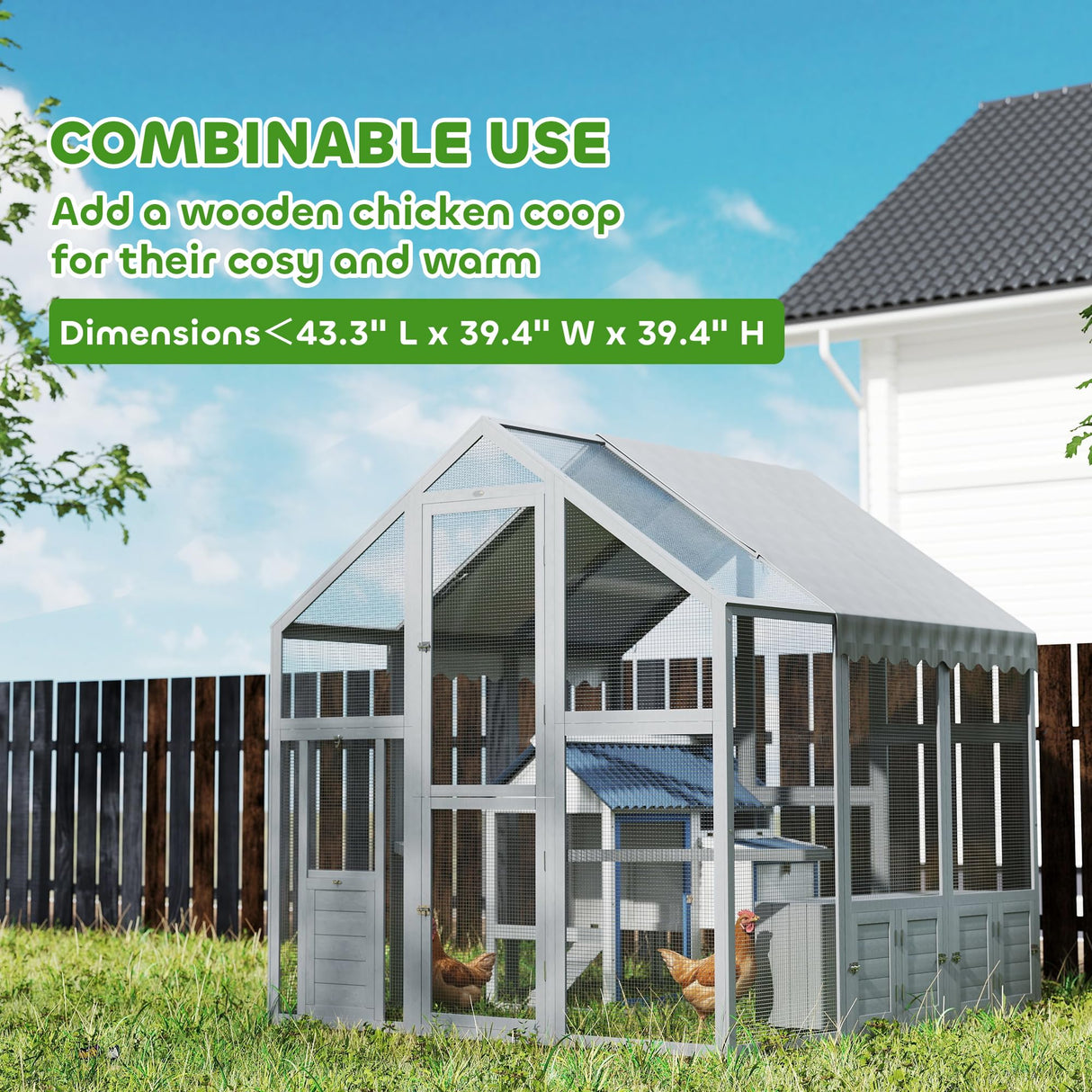PawHut Large Chicken Run, Wooden Chicken Coop with Waterproof & Anti-UV Cover, Split Door, 2 Nesting Boxes, 2 Roosting Bars, Walk-in Chicken Pen for 6-8 Chickens, for Backyard, Farm, 5.5' x 6' x 6' PawHut