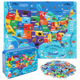 LELEMON United States Map Puzzles for Kids USA Map Jigsaw Puzzles in a Metal Box America Map Learning Educational Toys Gifts for Boys Girls LELEMON