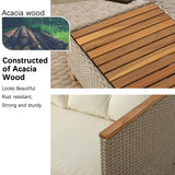 WiberWi Patio Furniture Set 3 Piece Outdoor Sectional Sofa Couch All Weather Rattan Wicker Conversation Set with Acacia Wood Coffee Table for Backyard Porch Garden Balcony, Waterproof, Beige WiberWi