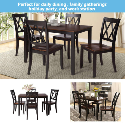 Harper & Bright Designs 5-Piece Wood Dining Table Set for 4, Kitchen Furniture Set with 4 High Back Dining Chairs for Small Places,Black+Cherry