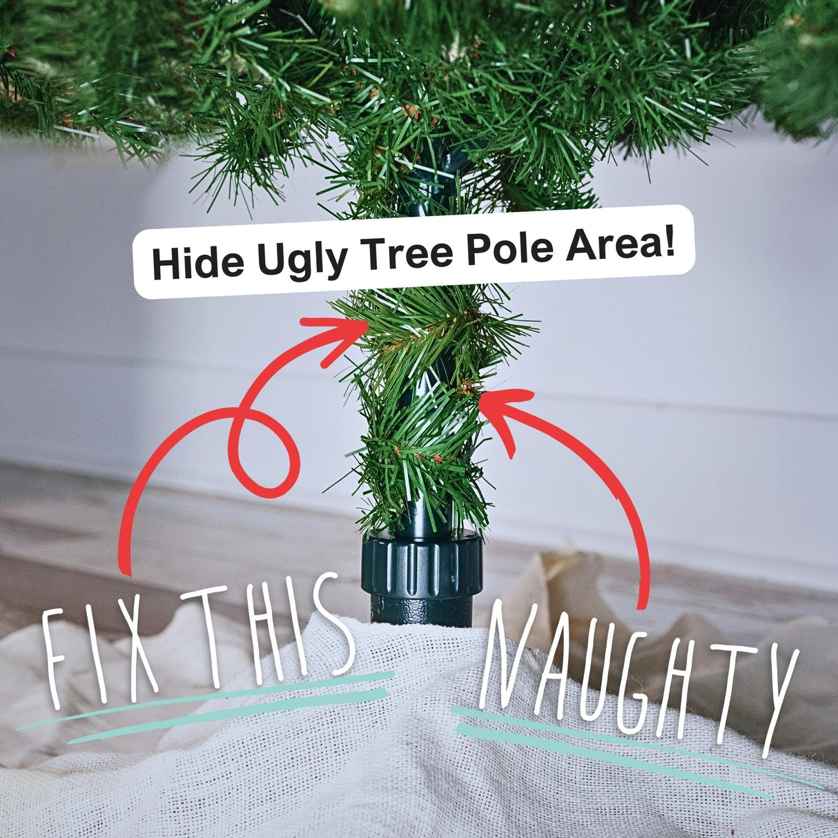Realistic Faux Brown Bark Xmas Tree Skirt Hides Fake Pole, By Christmas Tree Hugger The Christmas Tree Hugger