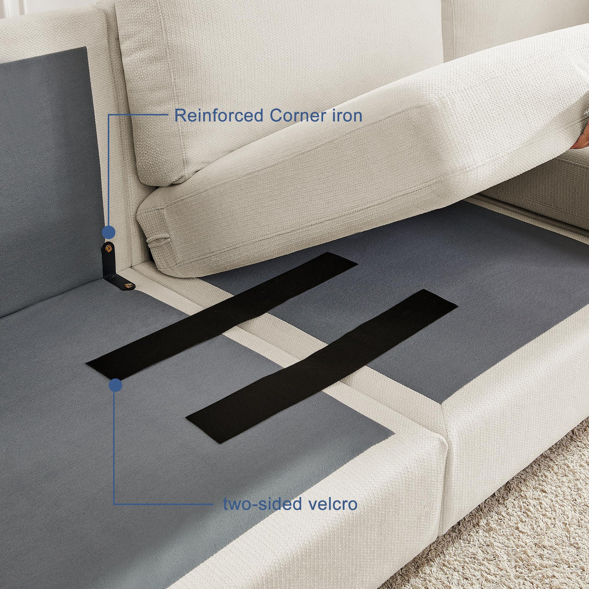 Mofolit 100“ L Shaped Couch with Reversible Chaise Sectional Sofa Corner Couches for Living Room,Apartment and Compact Spaces(Cream) Mofolit