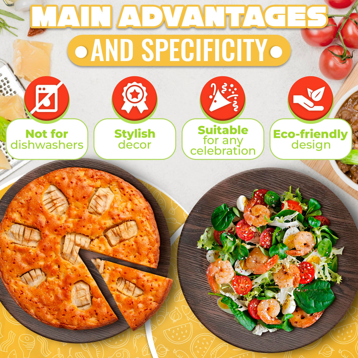 13'' Round Plastic Wood Charger Plates Set of 4 Chargers In Bulk Rustic Wood Round Table Charger Wedding Party Chargers Plate Set for 4 - 13 inch Rustic Kitchen Wood Plate Charger Wedding Table Decor BURIUS