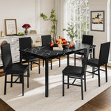 Recaceik Dining Table Set for 6, Faux Marble 7 Piece Dining Table Set with Chairs, Kitchen Table Set with PU Leather Dining Chairs for Small Space & Breakfast Nook, Black Recaceik