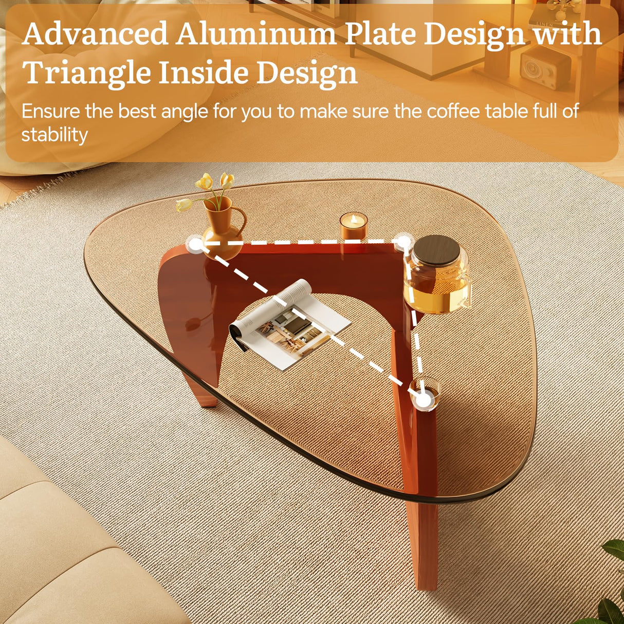 LUCKIIA Coffee Tables Glass Small Farmhouse Coffee Table Mid-Century Modern Wood Center Table for Living Room, Walnut Brown, 36 Inch LUCKIIA
