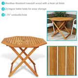 Sunnydaze Folding Meranti Wood Outdoor Dining Table with Umbrella Hole - Foldable Teak Patio Table - Teak Oil Finish - Octagon Sunnydaze