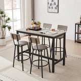 GLANZEND Industrial 5-Piece Counter Height Dining Set with PU Upholstered Stools - Grey GLANZEND