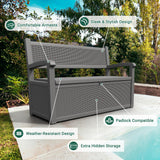 70 Gallon Outdoor Storage Bench Deck Box Lockable for Patio Furniture, Outdoor Porch Bench with Storage Waterproof for Cushions, Garden Tools and Pool Supplies, Grey LHBcraft