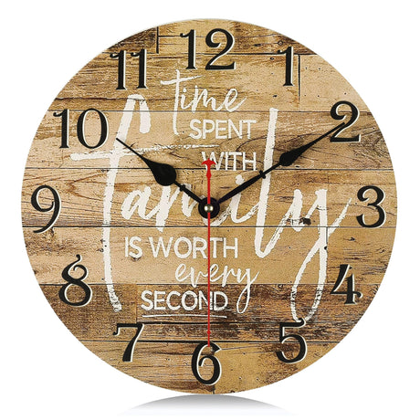 Lafocuse Wooden Rustic Farmhouse Family Wall Clock Silent Non Ticking 12 Inch,Battery Operated Vintage Shabby Chic Kitchen Clocks Wall Decorative for Living Room Bedroom Office Lafocuse
