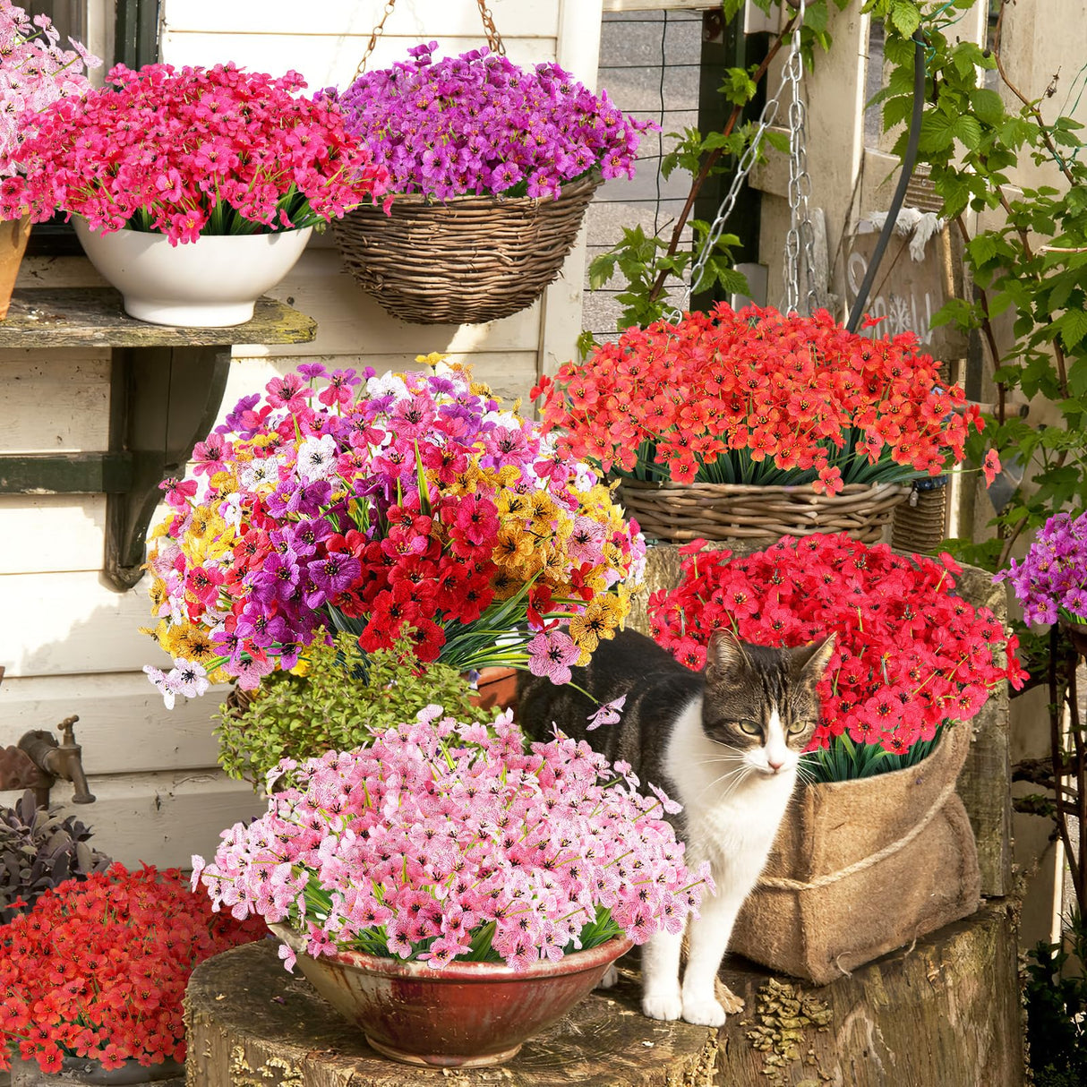 AGIRL 24 Bundles Artificial Flowers for Outdoor,No Fade Fake Plastic Flowers Faux Plants for Decoration Hanging Planters Indoor Outside Garden Porch Window Box Home Wedding Farmhouse AGIRL