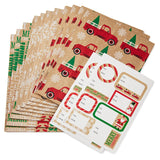 Hallmark Christmas Flat Wrapping Paper Sheets - Recyclable Kraft Gift Wrap Paper (12 Folded Sheets with Sticker Seals) Rustic Red Trucks, White Snowflakes, Merry Christmas Lettering Hallmark