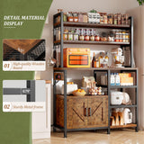 EnHomee Bakers Rack with Power Outlet, Coffee Bar with Storage Cabinet, 6 Tier Microwave Stand, Kitchen Storage Shelf with Side Hooks, Utility Shelf for Kitchen, Rustic Brown EnHomee