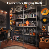 Huuger 5 Tier Bookshelf, L Shaped Corner Bookshelf with 10 Open Shelves, 49.4 Inch Straight Wide Bookcase with Metal Frame and Wooden Board, Adjustable Feet, Black Huuger