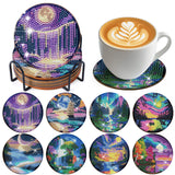 Sitsink Moon Landscape Diamond Art Coasters - 8 Pcs DIY Moon Landscape Northern Lights Adult Diamond Painting Coasters Kits with Holder for Adults Beginners Gift Crafts Supplies Sitsink