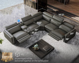 Jocisland Dual Power Recliner, Oversized 5-Seater Sofa with Console, 3 Bluetooth Speakers & Hidden Storage, Modern L Shaped Reclining Couch with 6 Charging Ports - Dark Gray Leathaire Jocisland